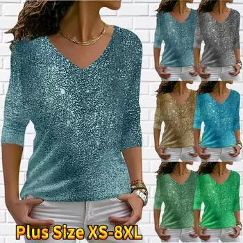 Женские осенние синие футболки с длинным рукавом с цветочным принтом и тонкими линиями, свободные футболки с v-образным вырезом, большие размеры, топы, удобная блузка XS синий