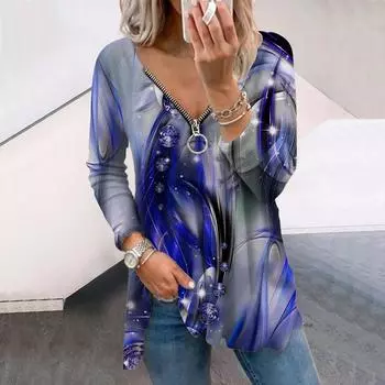 Женские осенние сверкающие и блестящие футболки с длинным рукавом с принтом, свободные футболки с V-образным вырезом больших размеров, удобные блузки XS фиолетовый