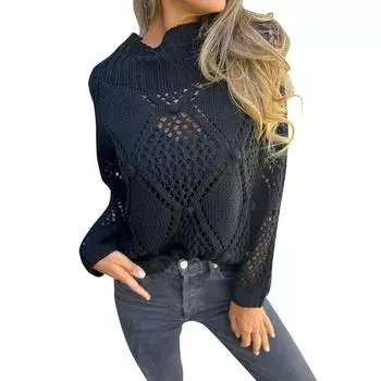 Женские осенние свитера с длинным рукавом, свободные толстые трикотажные джемперы XXXL чёрный