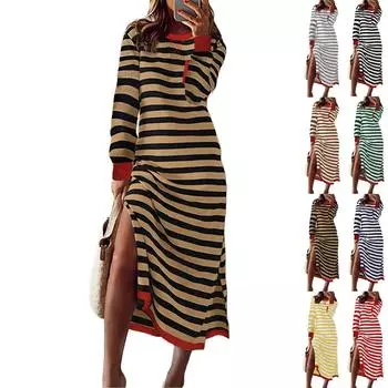 Женские осенние свитера с длинным рукавом, топы, свитшоты с круглым вырезом, повседневные платья в стиле пэчворк L чёрный