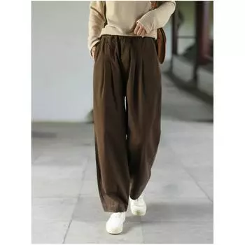 Женские осенние свободные повседневные брюки с высокой талией, однотонные дизайнерские брюки 2XL чёрный