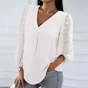 Женские осенние темпераментные свободные рубашки с длинным рукавом и V-образным вырезом, блузки S небесно-голубой