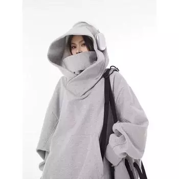 Женские осенние толстовки-водолазки Ninja Мужские флисовые толстовки Y2K Vintage Hip Hop Japanese Streetwear Oversize Hoodie XXL чёрный