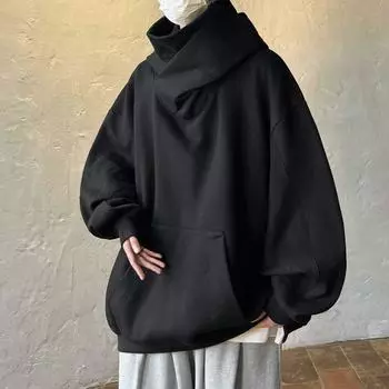 Женские осенние толстовки-водолазки Ninja Мужские флисовые толстовки Y2K Vintage Hip Hop Japanese Streetwear Oversize Hoodie XXXL чёрный
