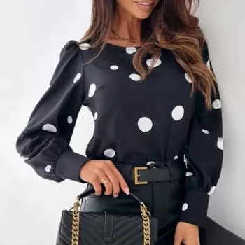 Женские осенние топы, рубашка с длинным рукавом, блузка с принтом S чёрный