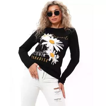 Женские осенние топы с черно-белым цветочным принтом, повседневная футболка с длинным рукавом, топ, блузка XS серый