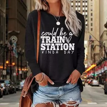 Женские осенние топы с цветным принтом букв, повседневная футболка с длинным рукавом, топ, блузка XS синий