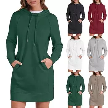 Женские осенние топы с длинным рукавом, круглый вырез, лоскутная толстовка, повседневные платья с рукавом реглан и капюшоном L хаки