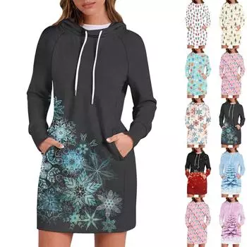 Женские осенние топы с длинными рукавами и принтом «Рождественская елка и снежинка», с круглым вырезом, в стиле пэчворк, повседневные платья с капюшоном и рукавами реглан XL бежевый