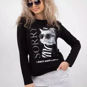Женские осенние топы с классным принтом кота, повседневная футболка с длинным рукавом, топ, блузка XS серый