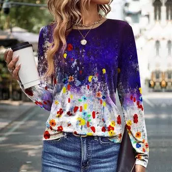 Женские осенние топы с красочным принтом в виде мяча, повседневная футболка с длинным рукавом, топ, блузка XS зелёный