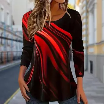 Женские осенние топы с наклонным полосатым принтом, повседневная футболка с длинным рукавом, топ, блузка XS синий