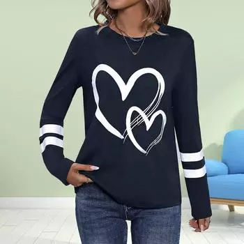 Женские осенние топы с принтом Love Lines, повседневная футболка с длинным рукавом, топ, блузка XS белый