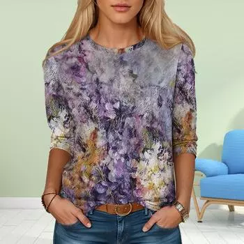 Женские осенние топы с принтом пышных цветов, повседневная футболка с длинным рукавом, топ, блузка XS чёрный