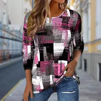 Женские осенние топы с принтом розового граффити, повседневная футболка с длинным рукавом, топ, блузка XS чёрный