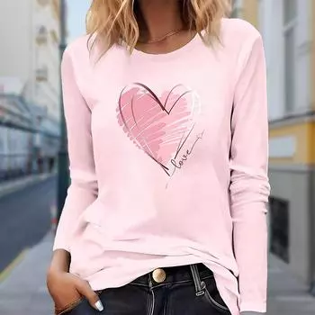 Женские осенние топы с принтом розовой любви, повседневная футболка с длинным рукавом, топ, блузка XS зелёный