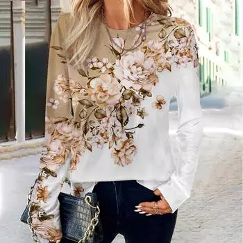 Женские осенние топы с принтом «увядшие цветы в осеннем стиле», повседневная футболка с длинным рукавом, топ, блузка XS белый