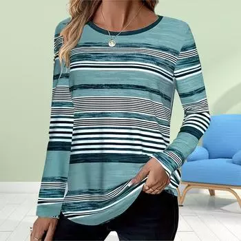 Женские осенние топы с принтом зеленой линии, повседневная футболка с длинным рукавом, топ, блузка XS зелёный