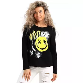 Женские осенние топы с ужасающим принтом смайликов, повседневная футболка с длинным рукавом, топ, блузка XS серый