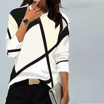 Женские осенние топы, свободная футболка с черными полосками и принтом кота, повседневная футболка с длинными рукавами, топ, блузка XS синий