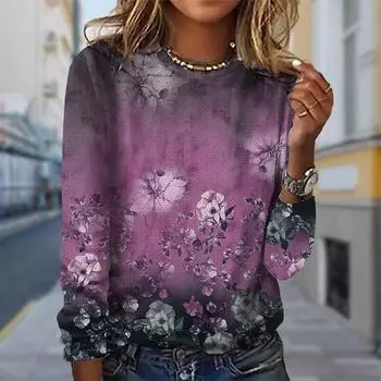 Женские осенние топы, свободная футболка с принтом кота, повседневная футболка с длинным рукавом, верхняя блузка XS синий