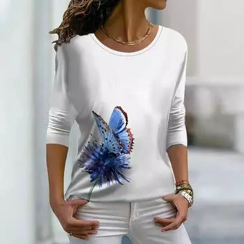 Женские осенние топы, свободные фиолетовые одуванчики с принтом, повседневная футболка с длинным рукавом, топ, блузка XS фиолетовый