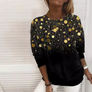 Женские осенние топы, свободные кошачьи флэш-карты с принтом, повседневная футболка с длинными рукавами, топ, блузка XS синий