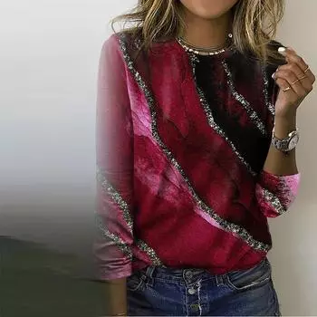 Женские осенние топы, свободные кошачьи мраморные принты, повседневная футболка с длинными рукавами, верхняя блузка XS синий