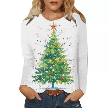Женские осенние топы, свободные кошачьи рождественские элементы, принт, повседневная футболка с длинными рукавами, топ, блузка XS синий