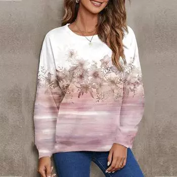 Женские осенние топы, свободные кошки, красивые цветы, принт, повседневная футболка с длинными рукавами, топ, блузка XS синий