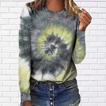 Женские осенние топы, свободные кошки, красочный вихревой принт, повседневная футболка с длинными рукавами, топ, блузка XS синий