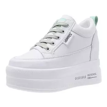 Женские осенние удобные дышащие женские белые туфли на каблуках 9 см, увеличивающие рост кроссовки на платформе повседневная обувь 34 белый