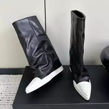 Женские остроносые балетки, высокие ботинки, повседневная обувь, зимняя новая тенденция 2025 года, ботинки челси до середины голени, спортивные кроссовки Botas 35
