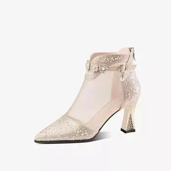 Женские остроносые босоножки Босоножки на высоком каблуке с полостью Повседневные босоножки на толстом каблуке 40 золотой