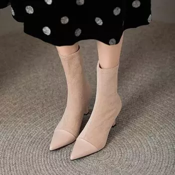 Женские остроносые ботинки челси до середины голени на среднем каблуке, зимние новые модные туфли для вечеринок, туфли-лодочки, сексуальные туфли для вечеринок, трендовая женская обувь 35
