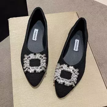 Женские остроносые туфли-лоферы с квадратной пряжкой Crystal Flat Shoes 35 бежевый