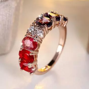 Женские овальные красные фиолетовые синие кольца с цирконием изысканные обручальные кольца цвета розового золота для вечеринки ювелирные изделия в подарок 6 розового золота