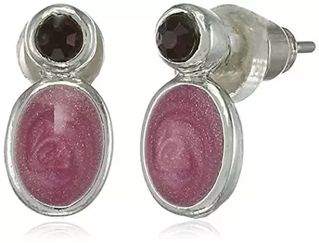 Женские овальные серьги-гвоздики Estele с родиевым покрытием, одиночным австрийским хрусталем, рубином и эмалью, золото, один размер (373/711 ЭР)