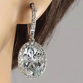 Женские овальные серьги-капли из искусственного аквамарина с рычагом, висячие серьги, ювелирные изделия