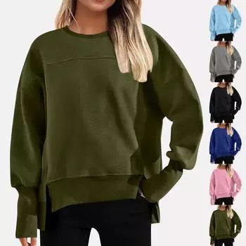 Женские оверсайз-толстовки с капюшоном из флиса с длинным рукавом и круглым вырезом, осенние наряды L армия зеленый