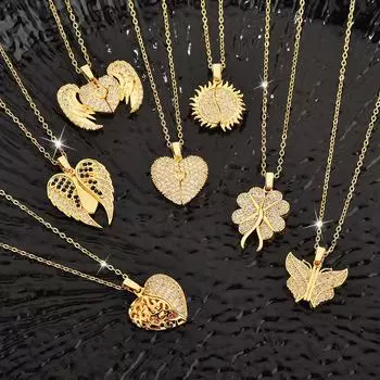 Женские ожерелья с ключицами из нескольких цирконов Модные женские ожерелья с открытым и закрытым сердечком 40cm