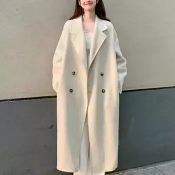 Женские пальто 2023 года, новинка в винтажном стиле Харадзюку, модная осенняя женская одежда, топы с длинными рукавами, корейский стиль, толстое длинное пальто S бежевый