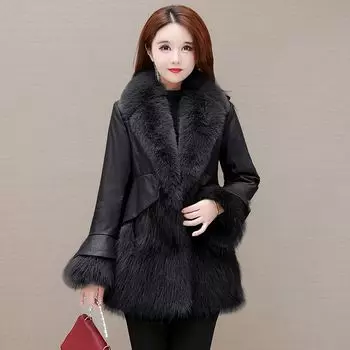 Женские пальто из искусственного меха осень/зима, высококачественная толстая кожаная куртка с пуховым наполнителем, короткая куртка-кардиган M темно-коричневого