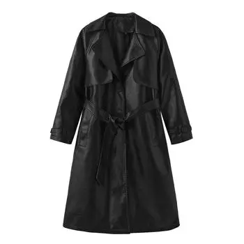 Женские пальто из искусственной кожи с лацканами, ветровка, свободный плащ из искусственной кожи с тремя рядами пуговиц, классическое пальто с поясом, верхняя одежда на осень и зиму S верблюд