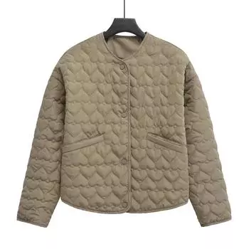 Женские пальто зимние однотонные парки осенние стеганые куртки с сердечками длинные рукава стеганые куртки женские легкие утепленные верхние одежды XS армия зеленый