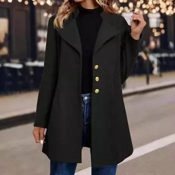 Женские пальто Зимний тренчкот средней длины Однобортные тренчи Женская куртка L чёрный