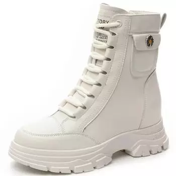 Женские панк-ботинки, теплые плюшевые зимние ботинки, скрытый каблук 7 см, массивные ботинки на платформе, кожаные мотоциклетные туфли, женские ботинки Botas Mujer 34 бежевый