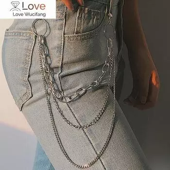 Женские панк-брюки с цепочкой, женские хип-хоп брюки с кисточками, серебряная золотая цепочка для брюк, женские крутые металлические цепи на джинсах Nd237 Free Size