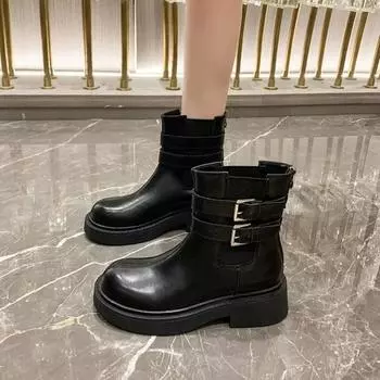 Женские панк-сапоги на платформе и толстом каблуке 2024 года, зимние черные сапоги из искусственной кожи 2024 года, женские готические туфли с металлической пряжкой 35-40 35 чёрный