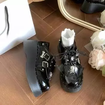 Женские панк-туфли с металлическим черепом, кожаные туфли на платформе, удобные повседневные кроссовки Mary Janes для девочек, размер 35-40 35